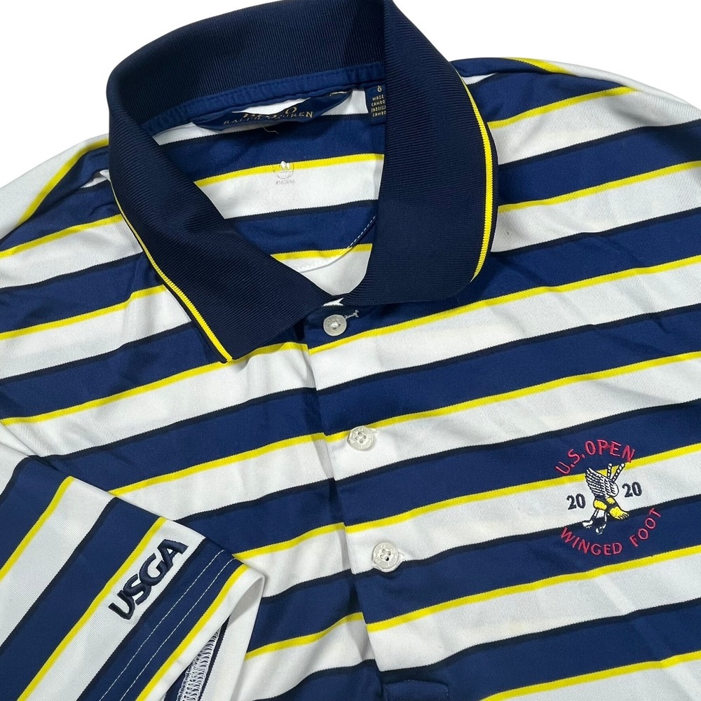 Polo Ralph Lauren US Open 2020 Polo Mens Large Blue Striped Winged Foot Golf